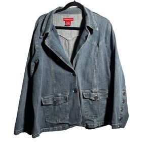 Vintage Blue‎ Denim Blazer Jacket Womens Plus Size 4X Pockets Fade Retro Classic
